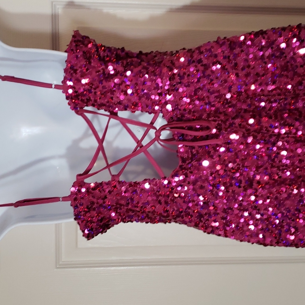 Wild Fable Pink sequined spaghetti strap mini slip dress - Picture 6 of 9